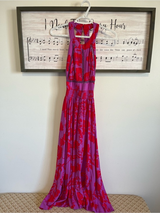 Abel The Label Dresses & Skirts - Floral Pink & Red Halter Maxi Dress
